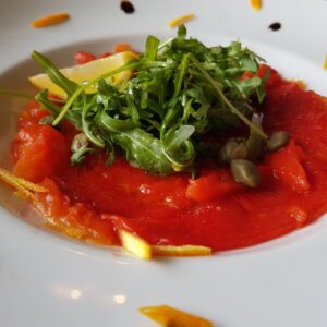 Карпаччо из запеченного перца под оливковым маслом